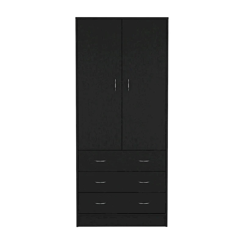 19 Armoire moderne à deux portes avec 3 tiroirs et 1 tringle de penderie pour chambre à coucher