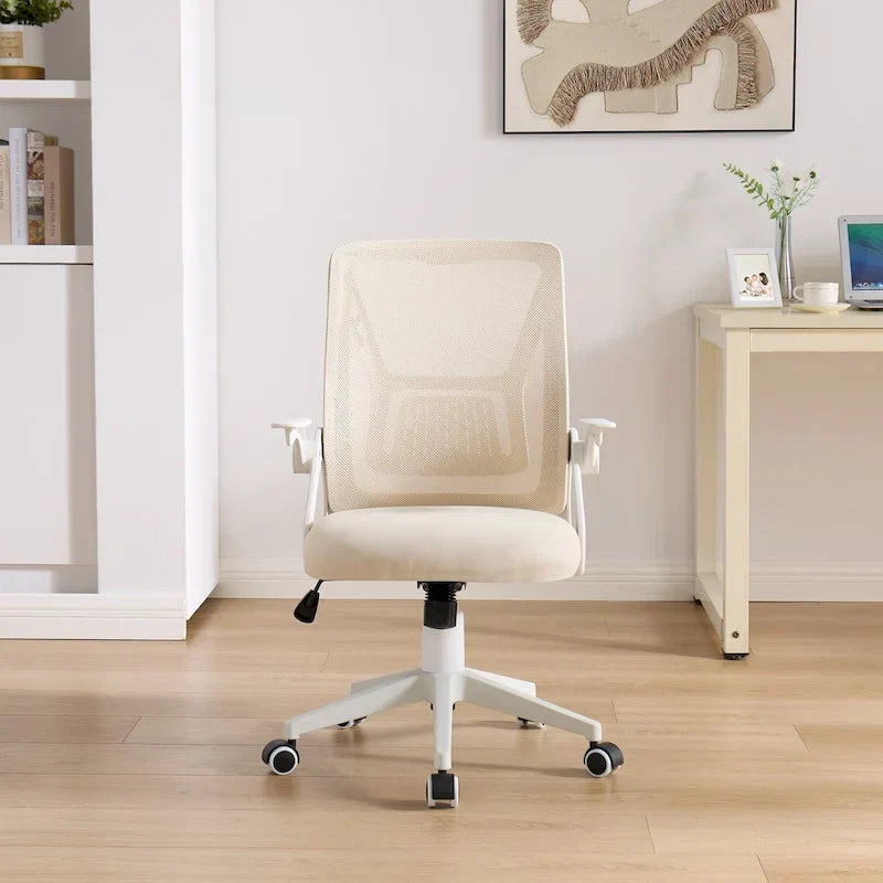 Javlergo Chaise de Bureau Dossier Mi-Hauteur Pivotante avec Support Lombaire, Fauteuil de Bureau Ergonomique en Maille avec Accoudoirs