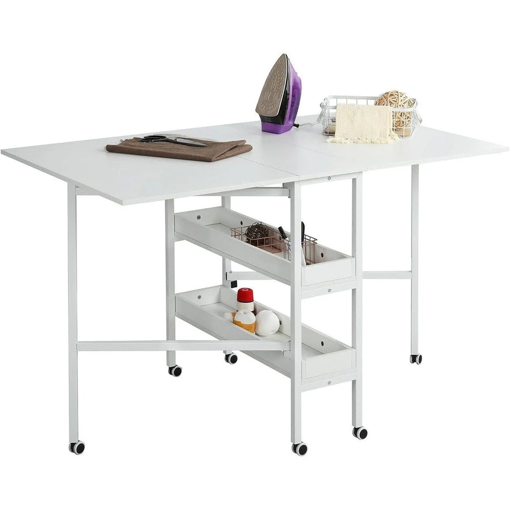 Table artisanale réglable en hauteur avec étagères de rangement, table de coupe pliante mobile pour bureau à domicile, salle de couture, salle d'artisanat