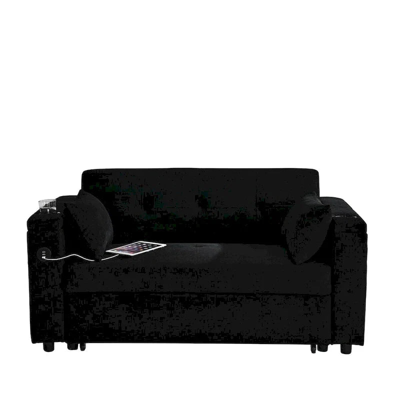 Canapé-lit gigogne 54 po, canapé-lit inclinable 2 places avec rangement, oreiller lombaire, prise USB