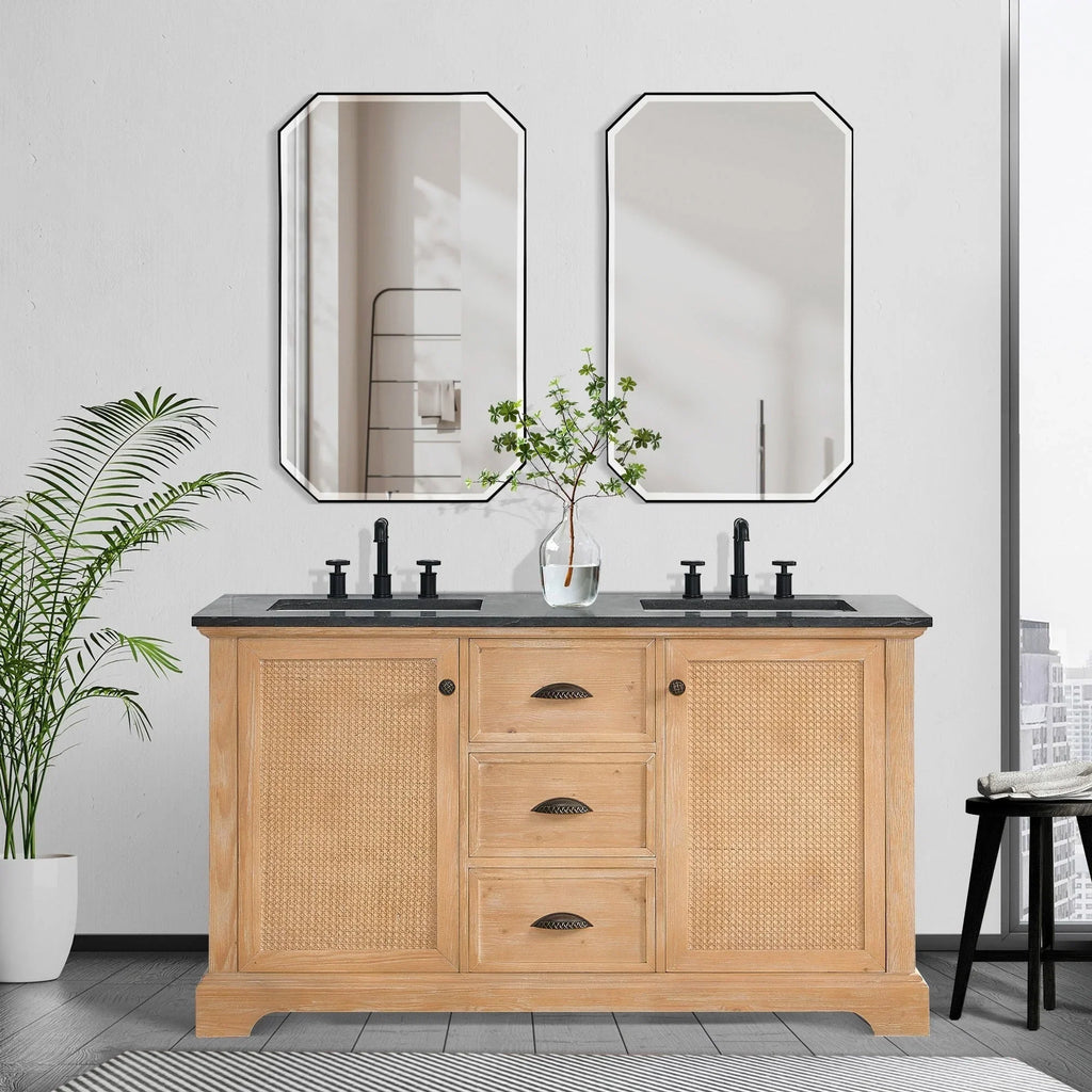 Meuble sous-vasque Hervas avec plateau en marbre naturel, sans miroir