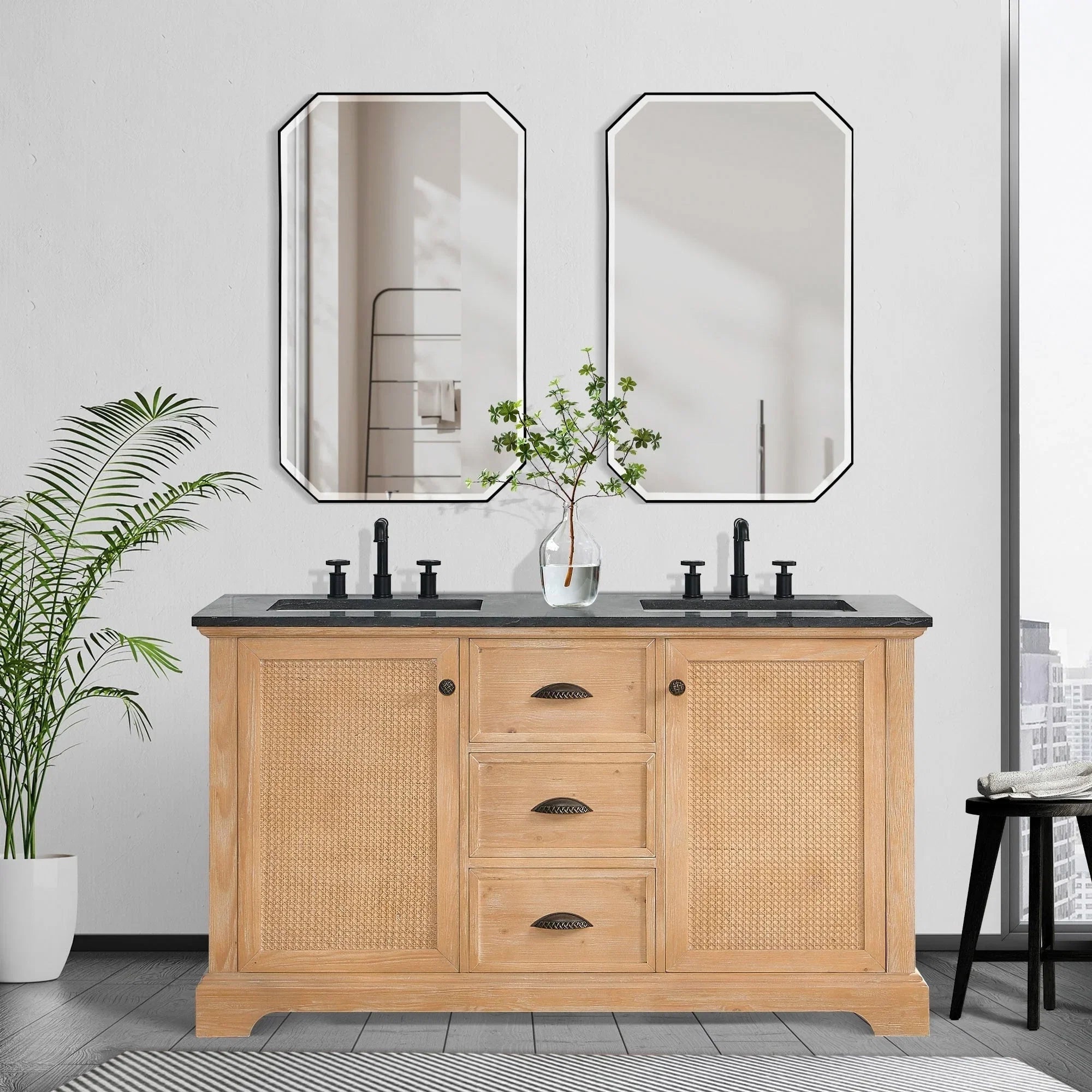 Meuble sous-vasque Hervas avec plateau en marbre naturel, sans miroir