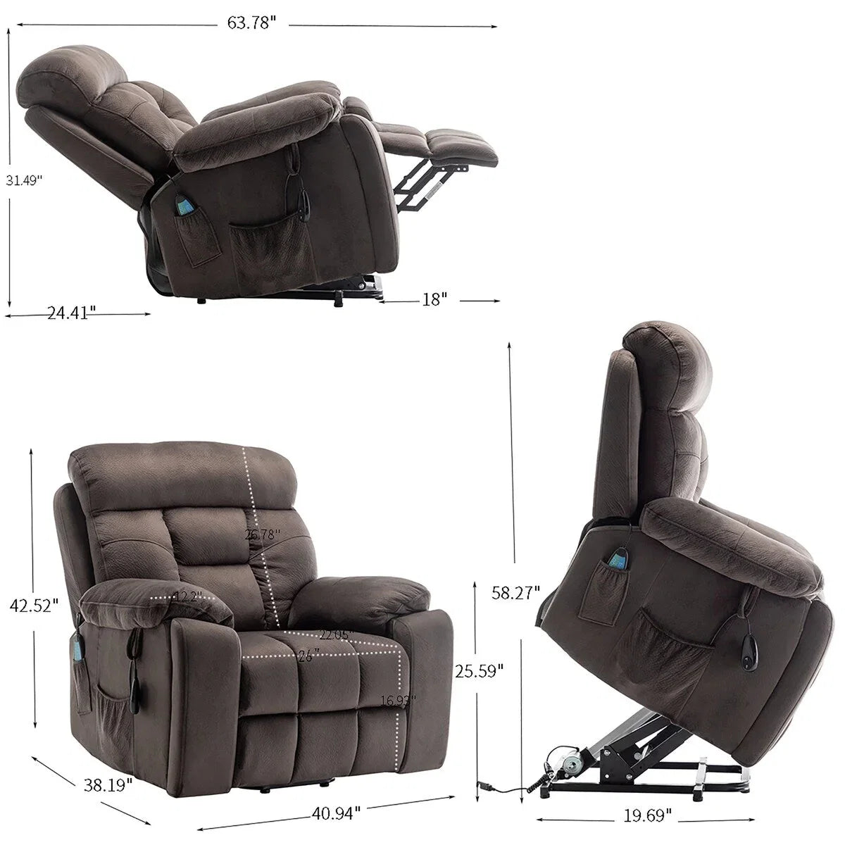 Fauteuil inclinable électrique releveur de massage chauffant