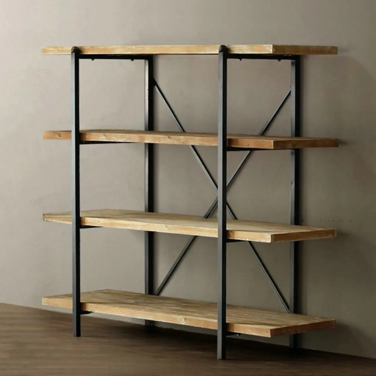 Étagère murale industrielle en bois et métal à 4 niveaux