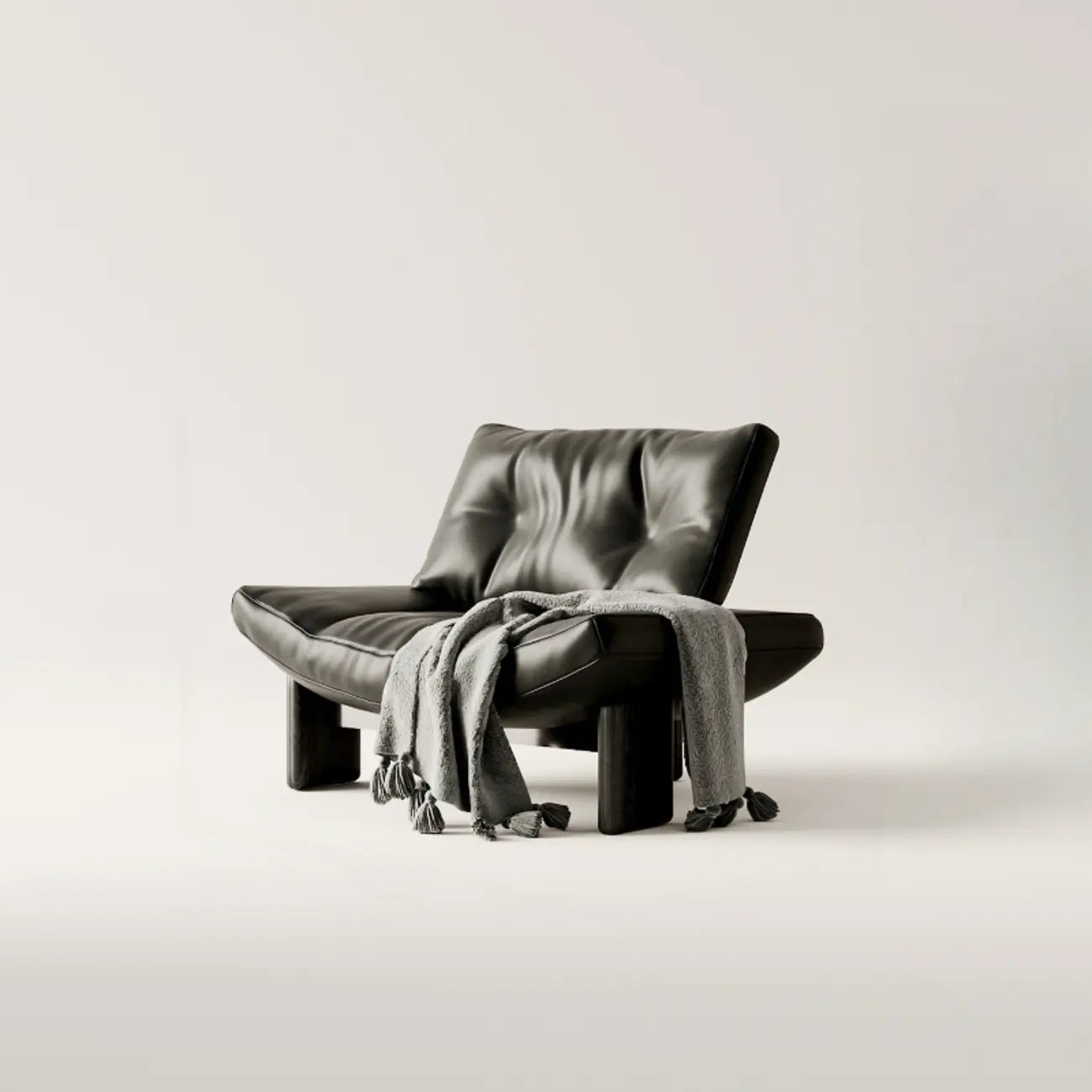 Fauteuil d'appoint contemporain en chenille noire capitonnée sans accoudoirs