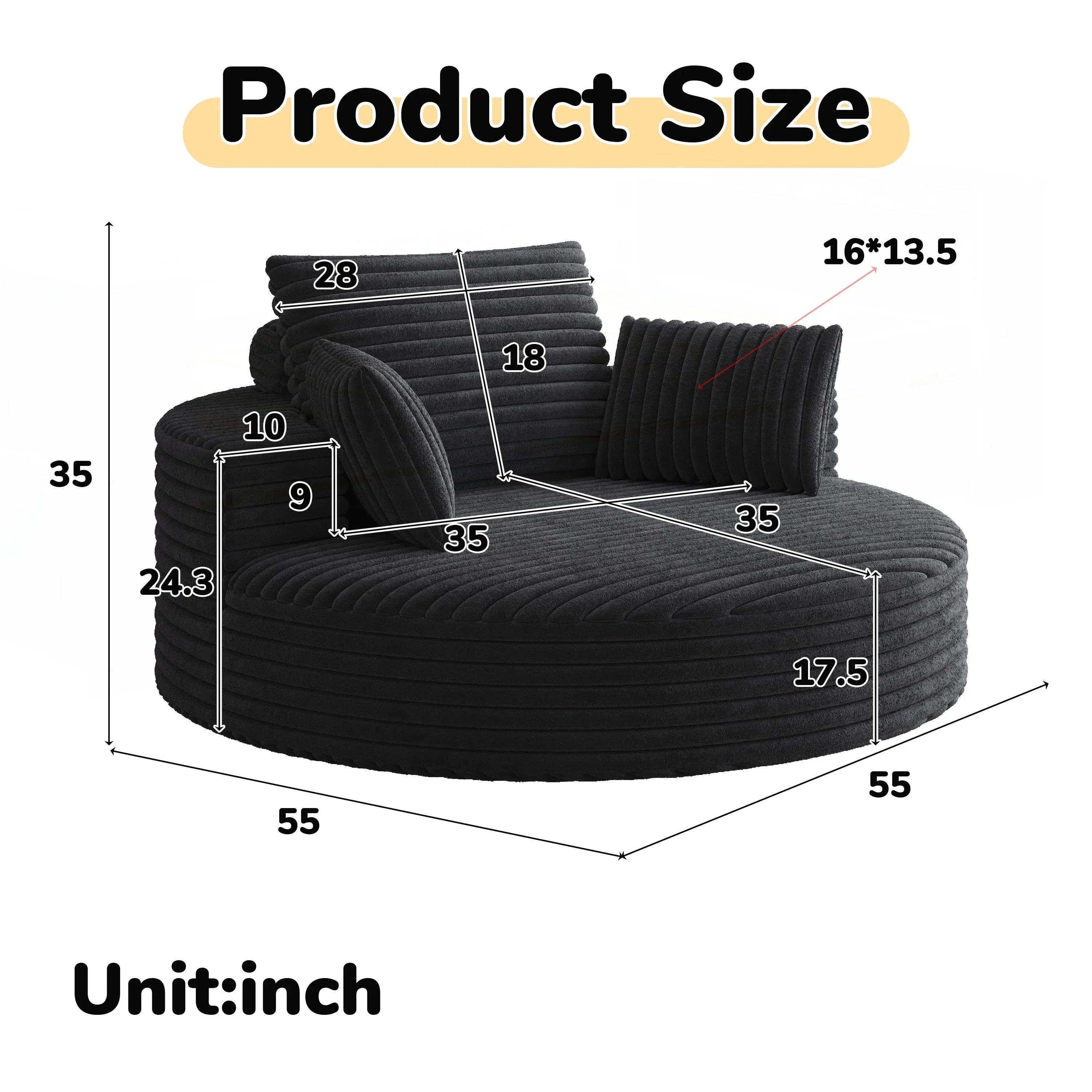 Fauteuil pivotant simple en velours côtelé et chenille avec rembourrage en mousse