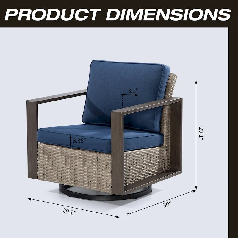 Fauteuil à bascule d'extérieur Cozywor en osier 2 pièces avec structure métallique et coussins