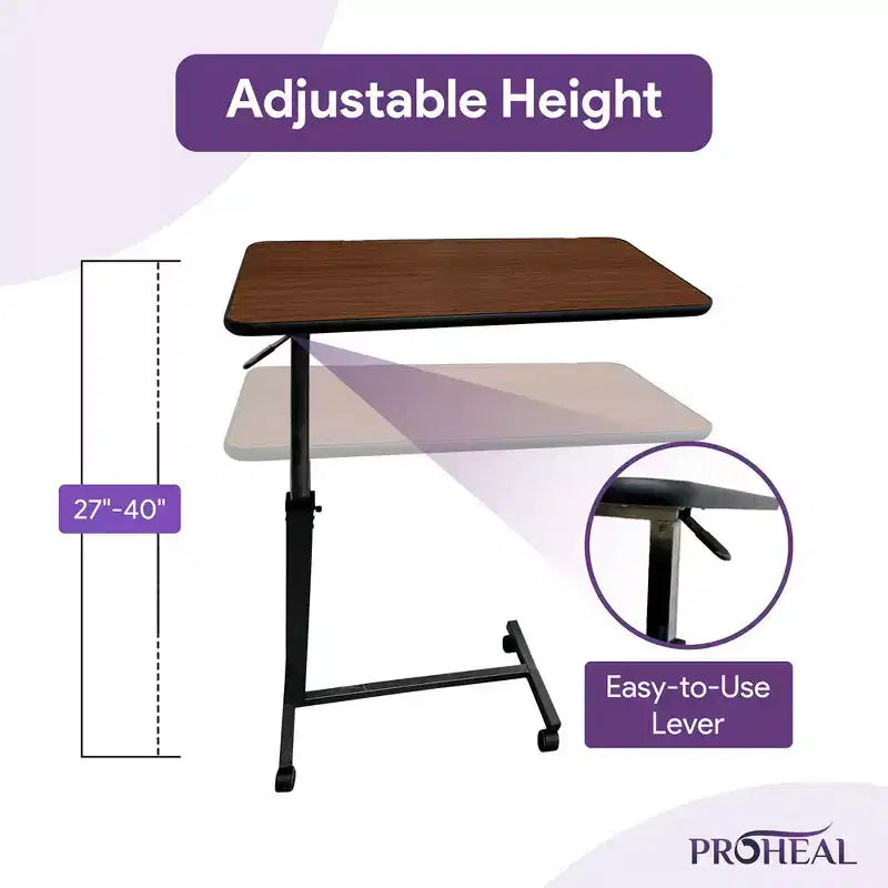 ProHeal Rolling Medical Overbed Table with Wheels and Adjustable Height for Hospital and Home Use