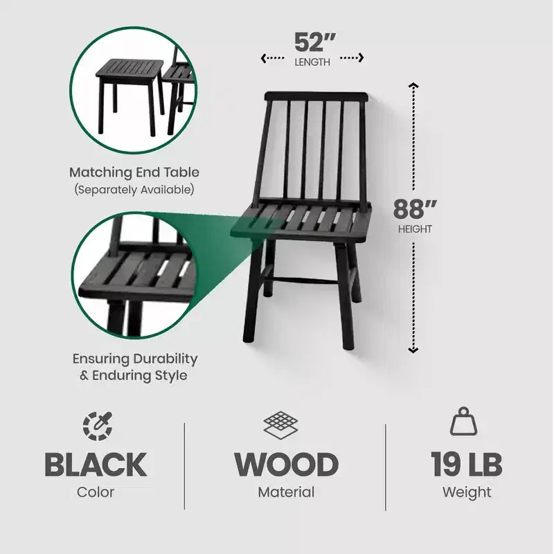 250 Pound Capacity Robust Classic Design Farmhouse Armless Indonesian Hardwood Chair for Indoor or Outdoor Use, Black