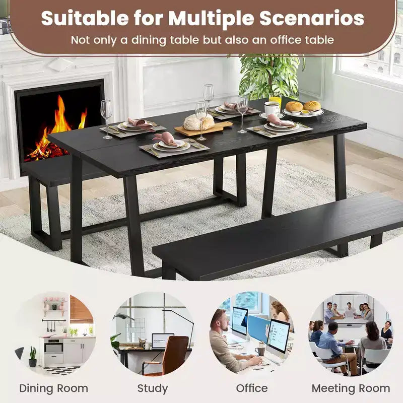 63 Large Dining Table for 4-6 People with Heavy-duty Metal Frame Modern Black/Coffee