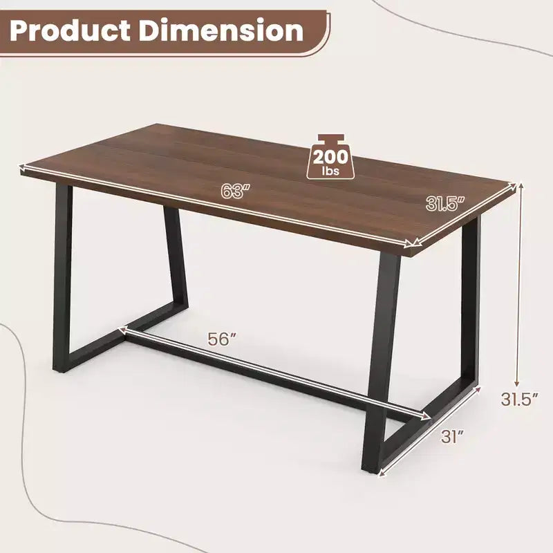 63 Large Dining Table for 4-6 People with Heavy-duty Metal Frame Modern Black/Coffee