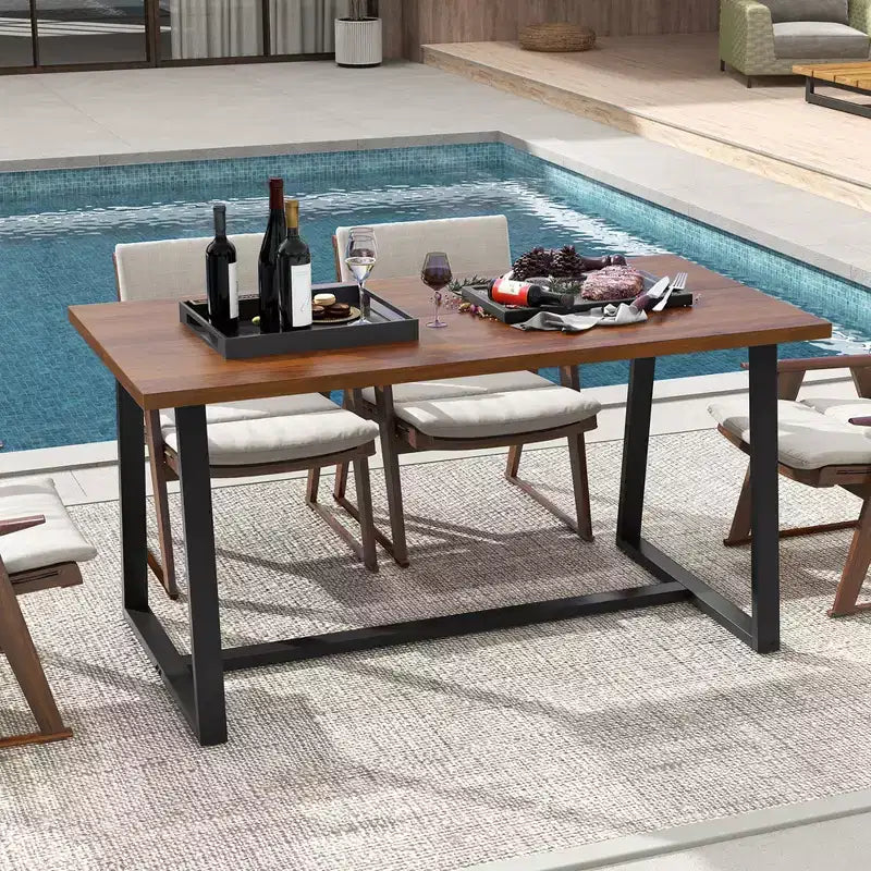 63 Large Dining Table for 4-6 People with Heavy-duty Metal Frame Modern Black/Coffee
