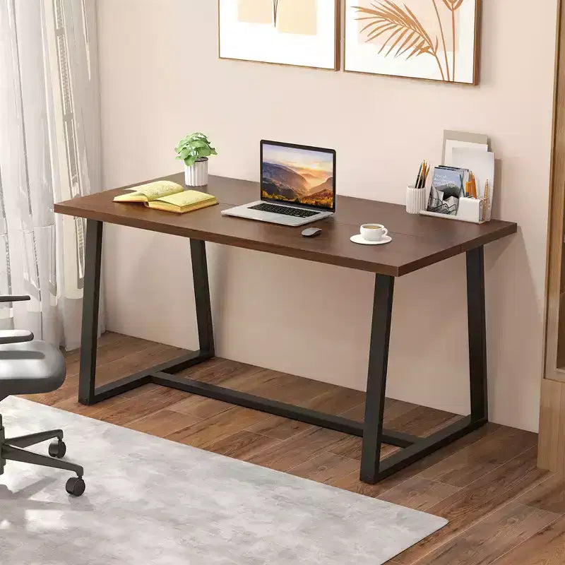63 Large Dining Table for 4-6 People with Heavy-duty Metal Frame Modern Black/Coffee