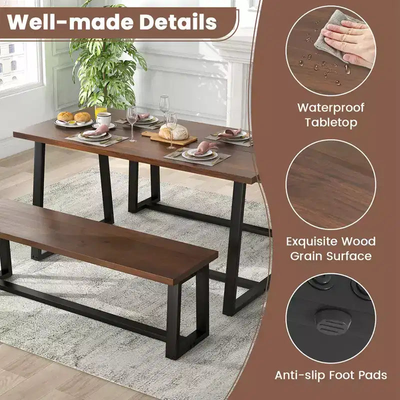 63 Large Dining Table for 4-6 People with Heavy-duty Metal Frame Modern Black/Coffee