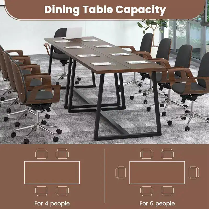 63 Large Dining Table for 4-6 People with Heavy-duty Metal Frame Modern Black/Coffee