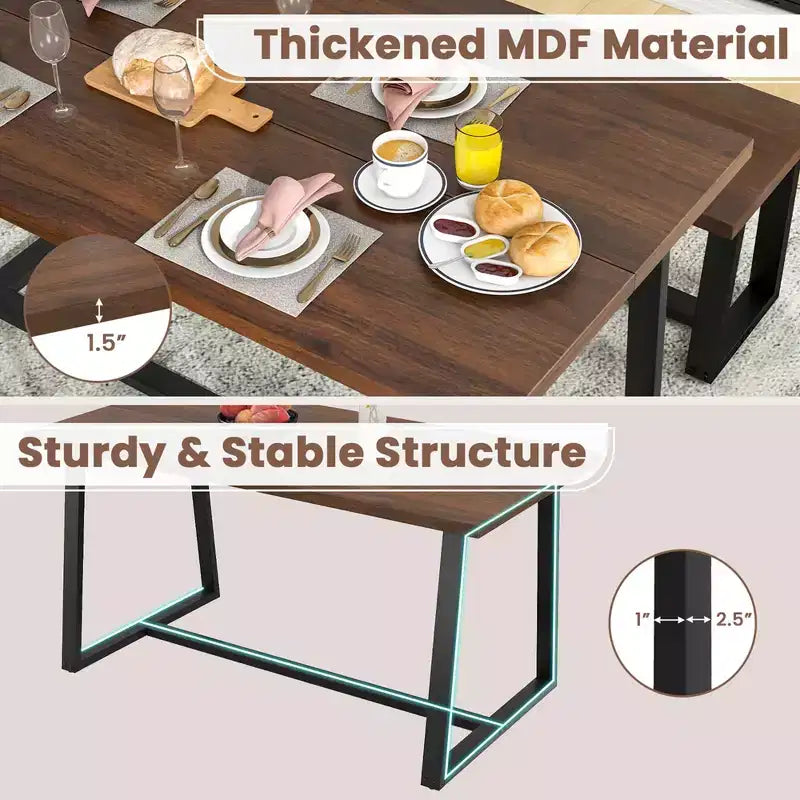 63 Large Dining Table for 4-6 People with Heavy-duty Metal Frame Modern Black/Coffee