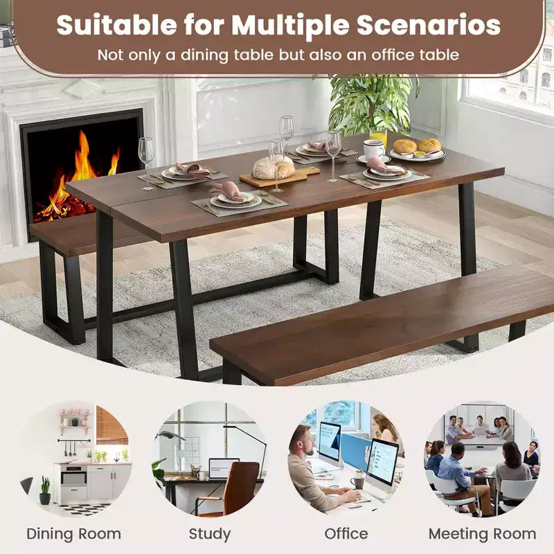 63 Large Dining Table for 4-6 People with Heavy-duty Metal Frame Modern Black/Coffee