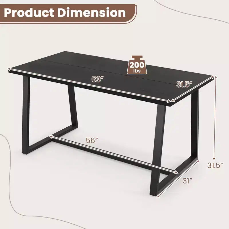 63 Large Dining Table for 4-6 People with Heavy-duty Metal Frame Modern Black/Coffee