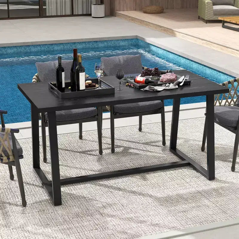 63 Large Dining Table for 4-6 People with Heavy-duty Metal Frame Modern Black/Coffee