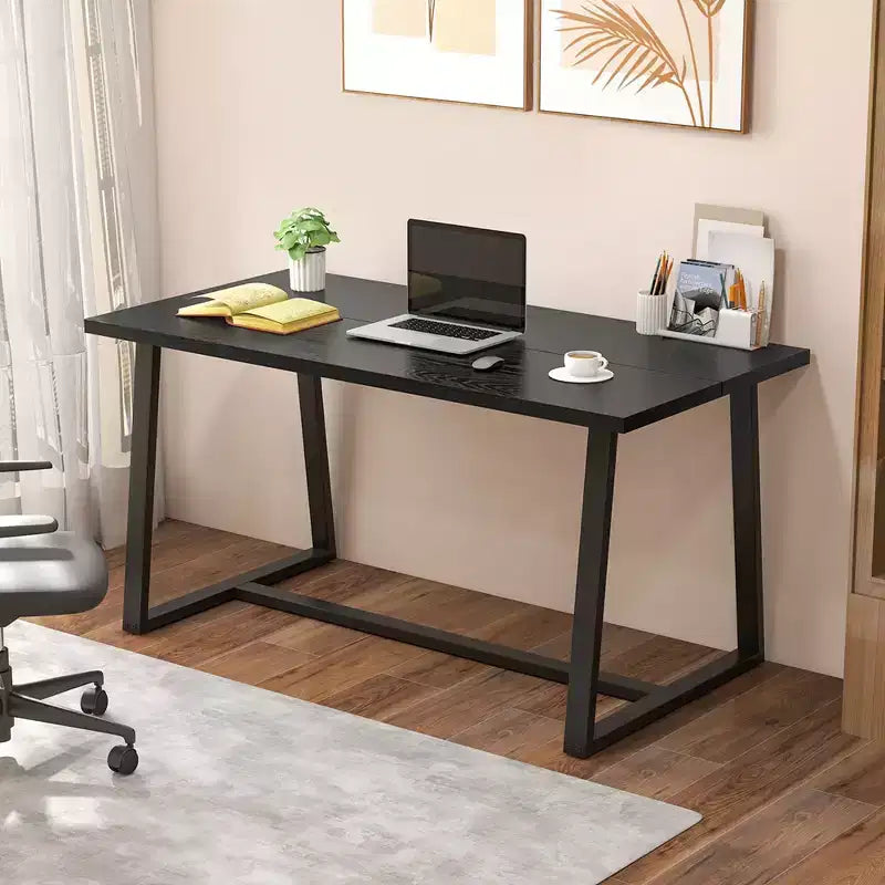 63 Large Dining Table for 4-6 People with Heavy-duty Metal Frame Modern Black/Coffee