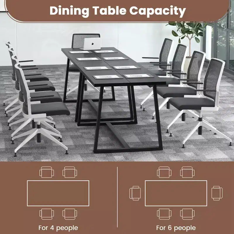 63 Large Dining Table for 4-6 People with Heavy-duty Metal Frame Modern Black/Coffee