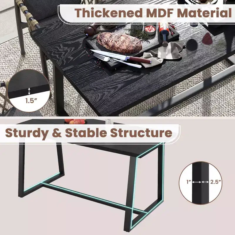 63 Large Dining Table for 4-6 People with Heavy-duty Metal Frame Modern Black/Coffee