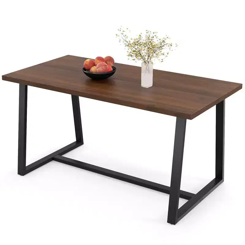 63 Large Dining Table for 4-6 People with Heavy-duty Metal Frame Modern Black/Coffee