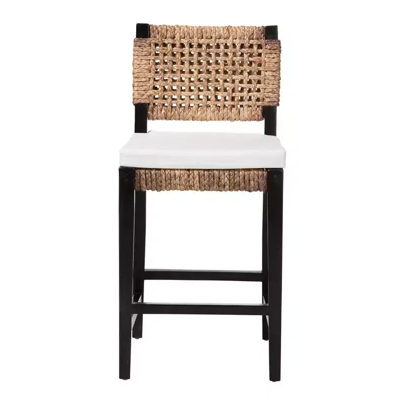 bali & pari Alise Modern Bohemian Dark Brown Mahogany Wood and Seagrass Counter Stool