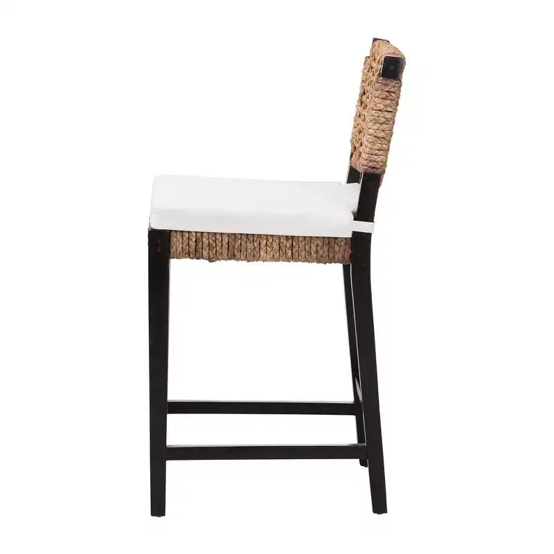 bali & pari Alise Modern Bohemian Dark Brown Mahogany Wood and Seagrass Counter Stool