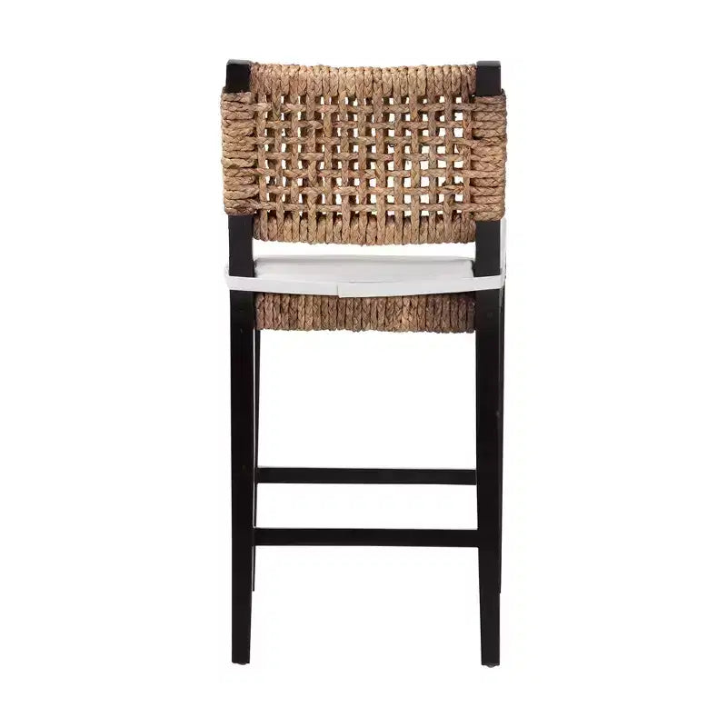 bali & pari Alise Modern Bohemian Dark Brown Mahogany Wood and Seagrass Counter Stool