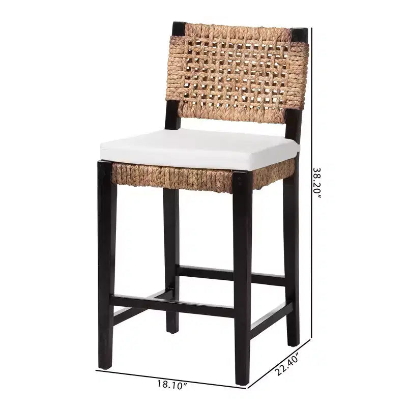 bali & pari Alise Modern Bohemian Dark Brown Mahogany Wood and Seagrass Counter Stool
