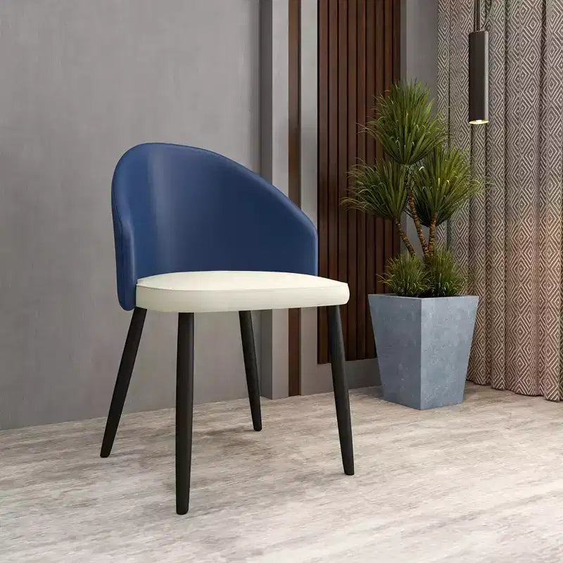 Modern Upholstered Chair Curved Back, Black Solid Wood Legs, Stylish Comfortable Side Chair for Dining, Kitchen & Living
