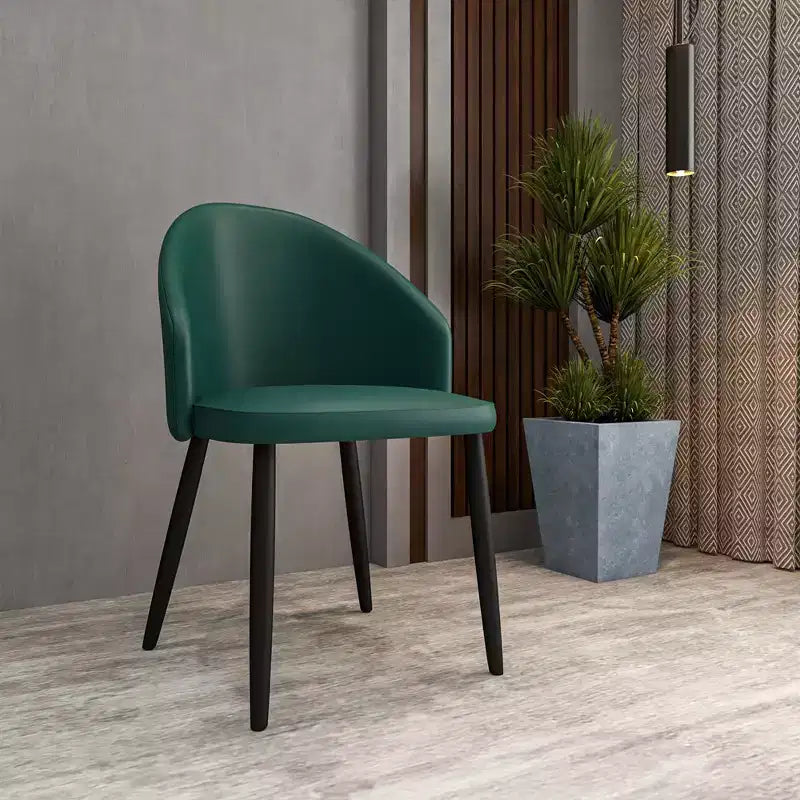 Modern Upholstered Chair Curved Back, Black Solid Wood Legs, Stylish Comfortable Side Chair for Dining, Kitchen & Living
