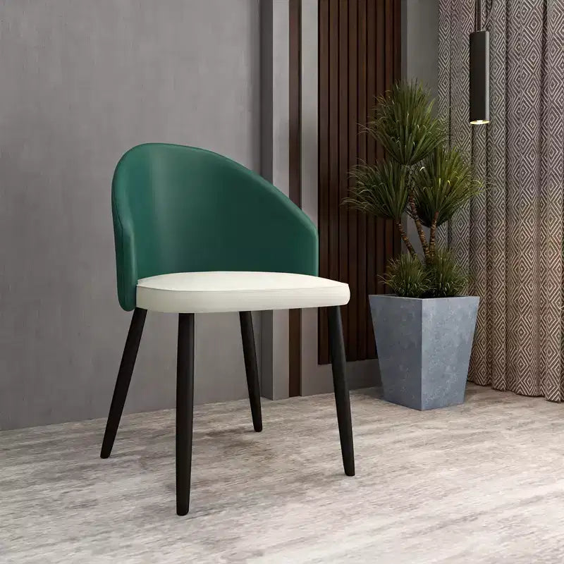 Modern Upholstered Chair Curved Back, Black Solid Wood Legs, Stylish Comfortable Side Chair for Dining, Kitchen & Living