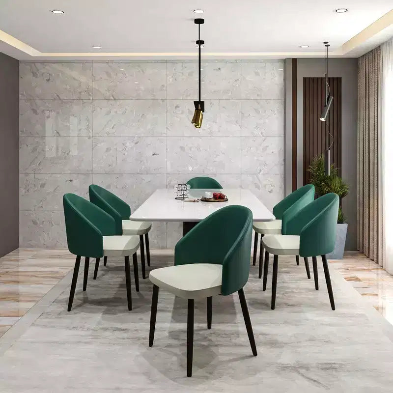 Modern Upholstered Chair Curved Back, Black Solid Wood Legs, Stylish Comfortable Side Chair for Dining, Kitchen & Living