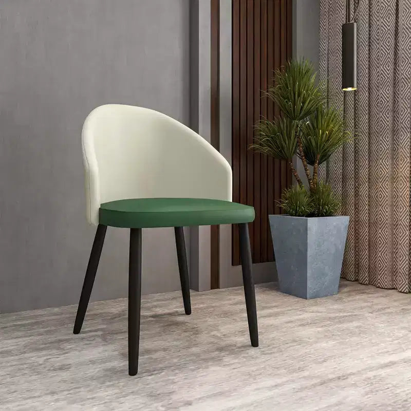 Modern Upholstered Chair Curved Back, Black Solid Wood Legs, Stylish Comfortable Side Chair for Dining, Kitchen & Living