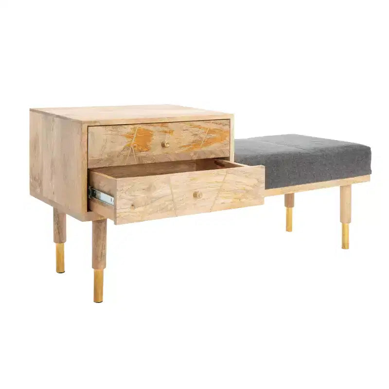 2 Drawer Cushion Seated Bench - Off-White