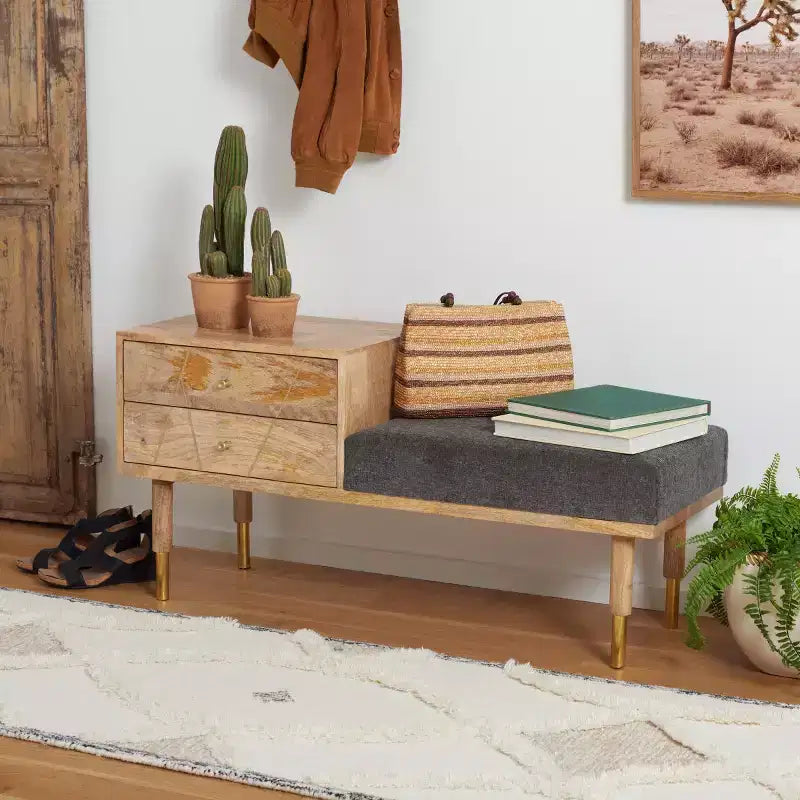 2 Drawer Cushion Seated Bench - Off-White