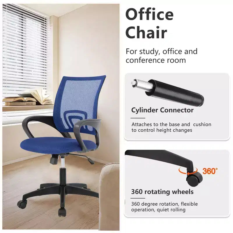 FDW Home Office Chair Mesh Computer Chair with Lumbar Support Armrest Adjustable Mid Back Task Chair for Women Adults