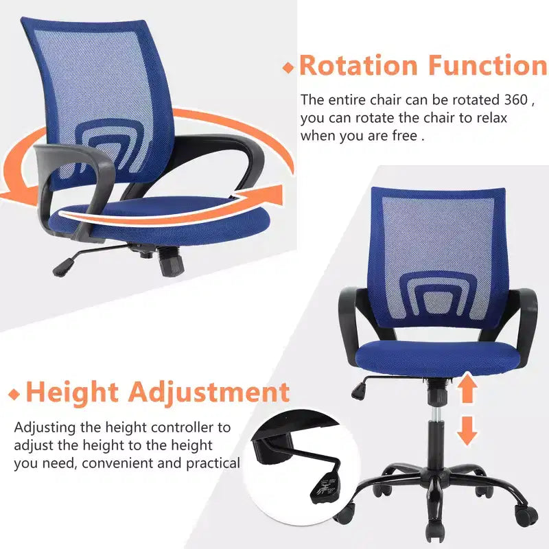 FDW Home Office Chair Mesh Computer Chair with Lumbar Support Armrest Adjustable Mid Back Task Chair for Women Adults