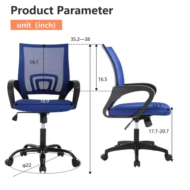 FDW Home Office Chair Mesh Computer Chair with Lumbar Support Armrest Adjustable Mid Back Task Chair for Women Adults