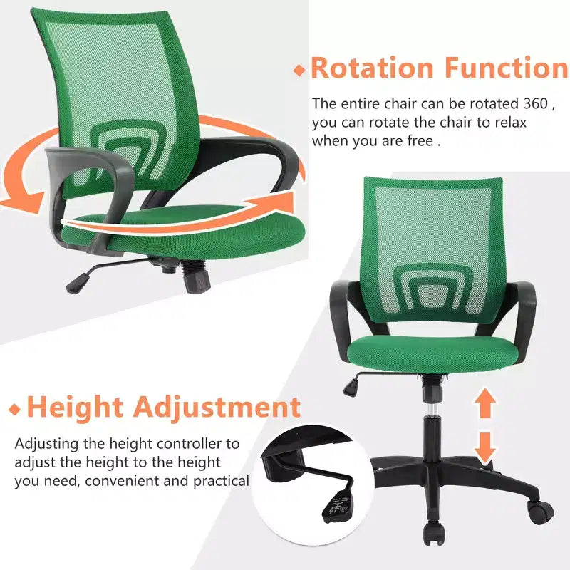 FDW Home Office Chair Mesh Computer Chair with Lumbar Support Armrest Adjustable Mid Back Task Chair for Women Adults