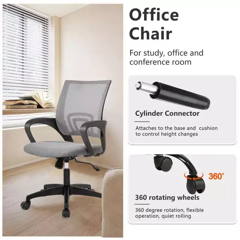 FDW Home Office Chair Mesh Computer Chair with Lumbar Support Armrest Adjustable Mid Back Task Chair for Women Adults