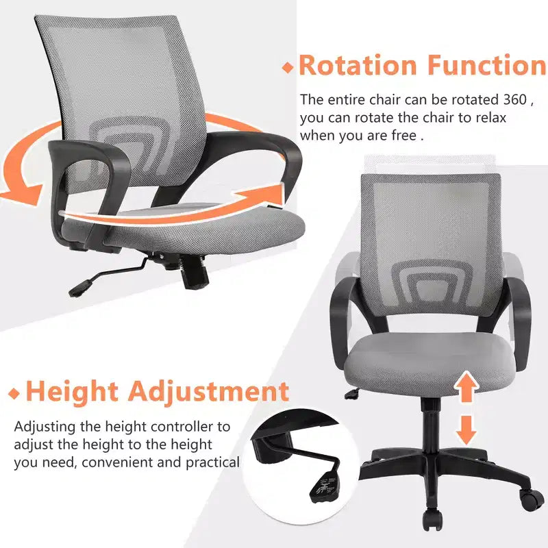 FDW Home Office Chair Mesh Computer Chair with Lumbar Support Armrest Adjustable Mid Back Task Chair for Women Adults