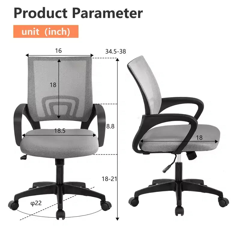 FDW Home Office Chair Mesh Computer Chair with Lumbar Support Armrest Adjustable Mid Back Task Chair for Women Adults