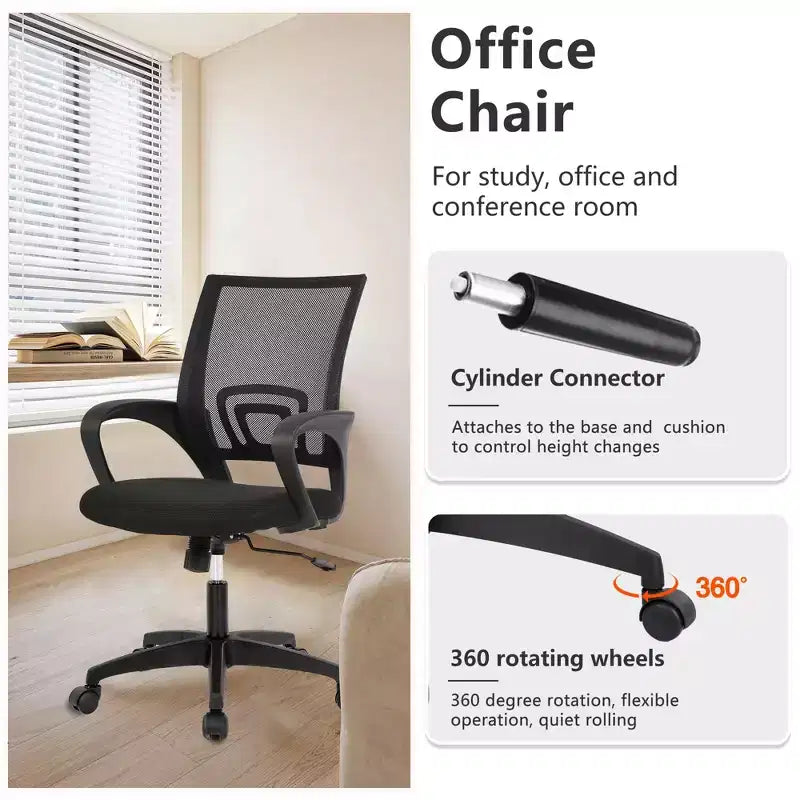FDW Home Office Chair Mesh Computer Chair with Lumbar Support Armrest Adjustable Mid Back Task Chair for Women Adults