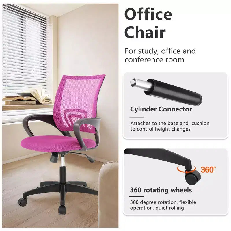FDW Home Office Chair Mesh Computer Chair with Lumbar Support Armrest Adjustable Mid Back Task Chair for Women Adults