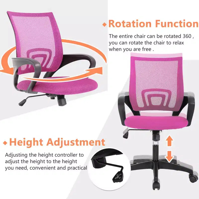FDW Home Office Chair Mesh Computer Chair with Lumbar Support Armrest Adjustable Mid Back Task Chair for Women Adults