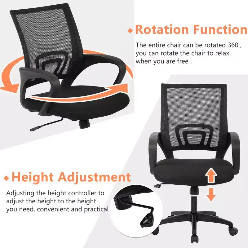 FDW Home Office Chair Mesh Computer Chair with Lumbar Support Armrest Adjustable Mid Back Task Chair for Women Adults
