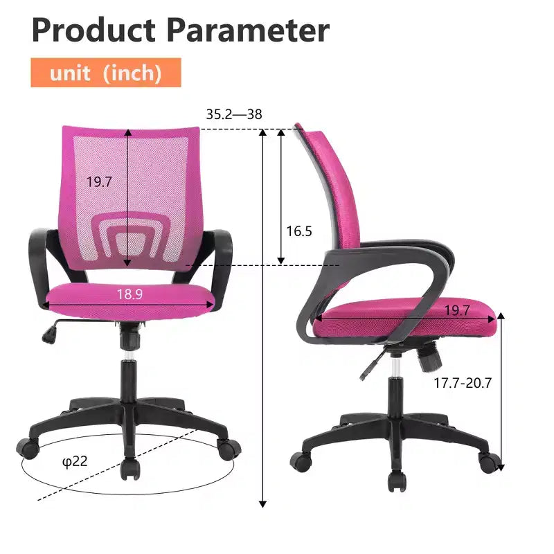 FDW Home Office Chair Mesh Computer Chair with Lumbar Support Armrest Adjustable Mid Back Task Chair for Women Adults